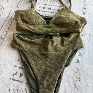aerie Olive Green Shimmery Bikini Set